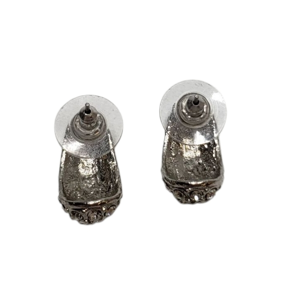 Elegant Silver Tone Crystal Pierced Earrings - Picture 5 of 8